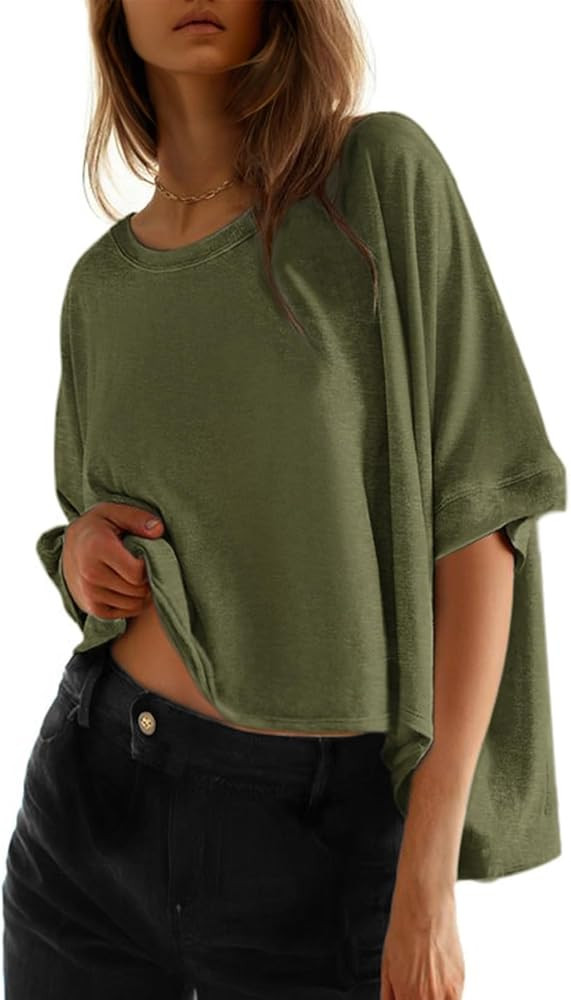 Dokotoo Summer Shirts 2026 Womens Solid T Shirts for Women Loose Oversized Tops Basic Tee | Amazon (US)