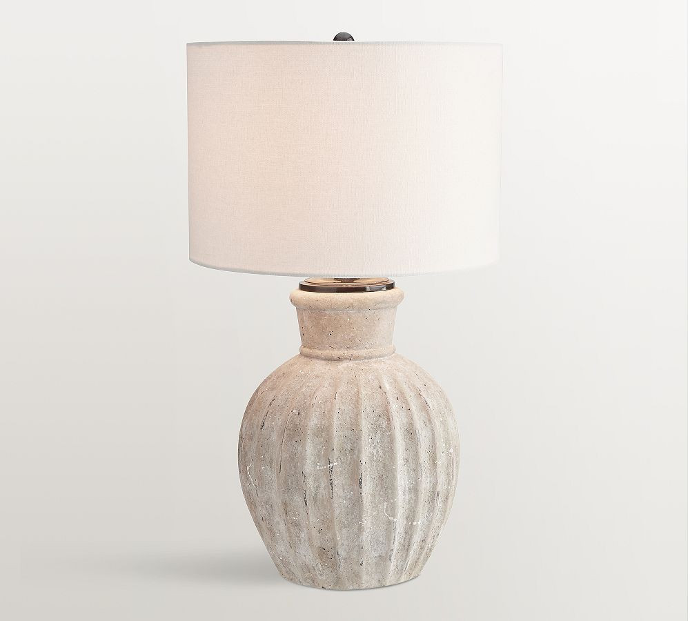 Anders Terra Cotta 24.5"" Tall Table Lamp, Rustic White Base With Medium Drum Shade, White | Pottery Barn (US)