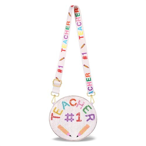 NLCAC TEACHER Beaded Purse Crossbody Bag White Colorful Beaded Pencil #1 Purse Adjustable Teacher Appreciation Gift Strap Shoulder Bag for Women | Amazon (US)