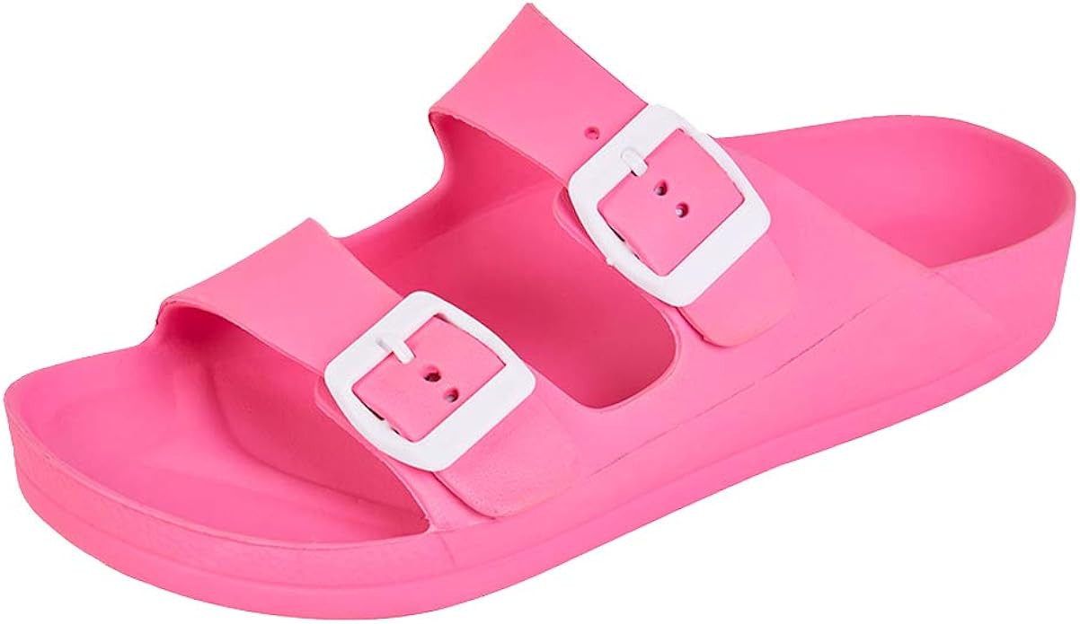 FUNKYMONKEY Women's Comfort Slides Double Buckle Adjustable EVA Flat Sandals | Amazon (US)