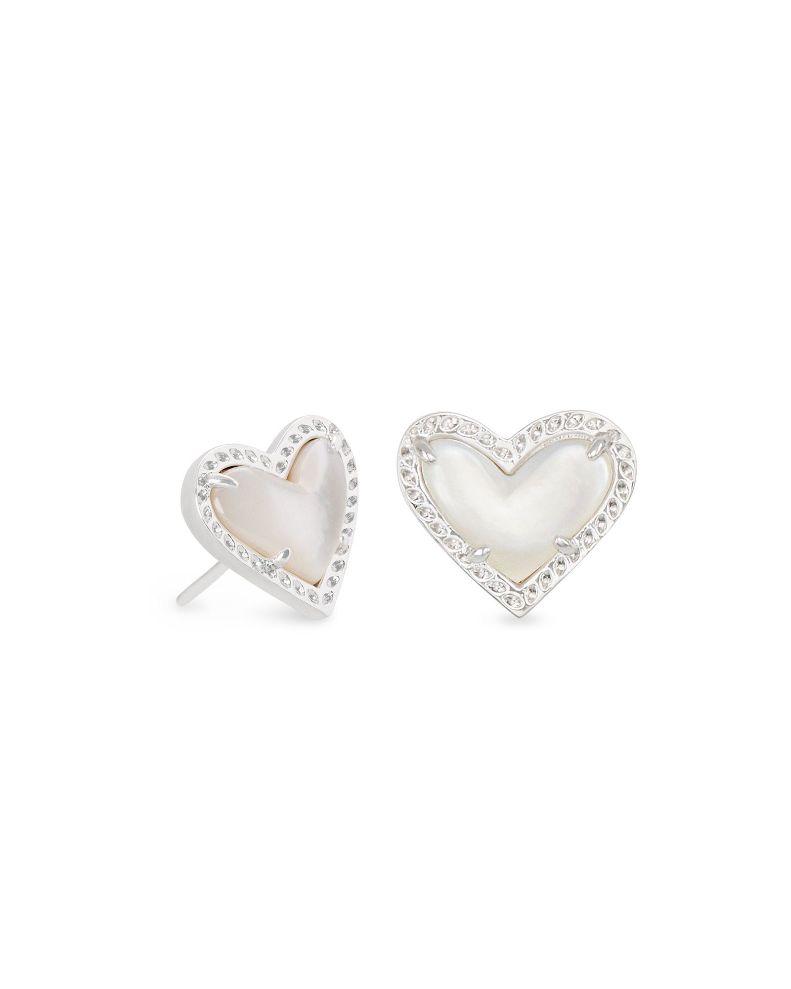 Ari Heart Silver Stud Earrings in Ivory Mother-of-Pearl | Kendra Scott | Kendra Scott