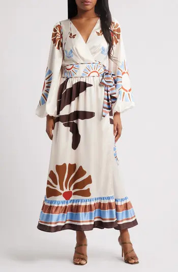 CIEBON Willow Print Long Sleeve Satin Maxi Dress | Nordstrom | Nordstrom