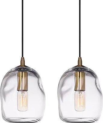 CASAMOTION Pendant Lighting Kitchen Island Modern Glass Pendant Lights 2 Pack Clear Organic Globe... | Amazon (US)