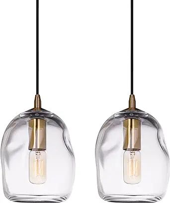 CASAMOTION Pendant Lighting Kitchen Island Modern Glass Pendant Lights 2 Pack Clear Organic Globe... | Amazon (US)