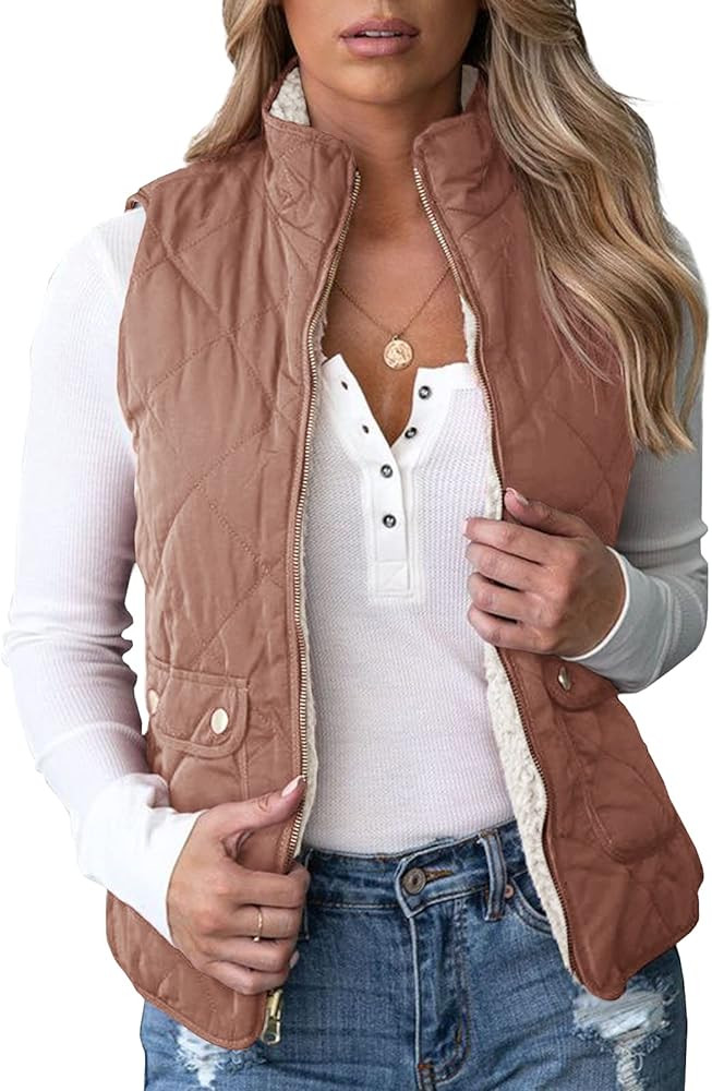 Valphsio Womens Reversible Quilted Sherpa Fleece Vest Lightweight Sports Vest Coat | Amazon (US)