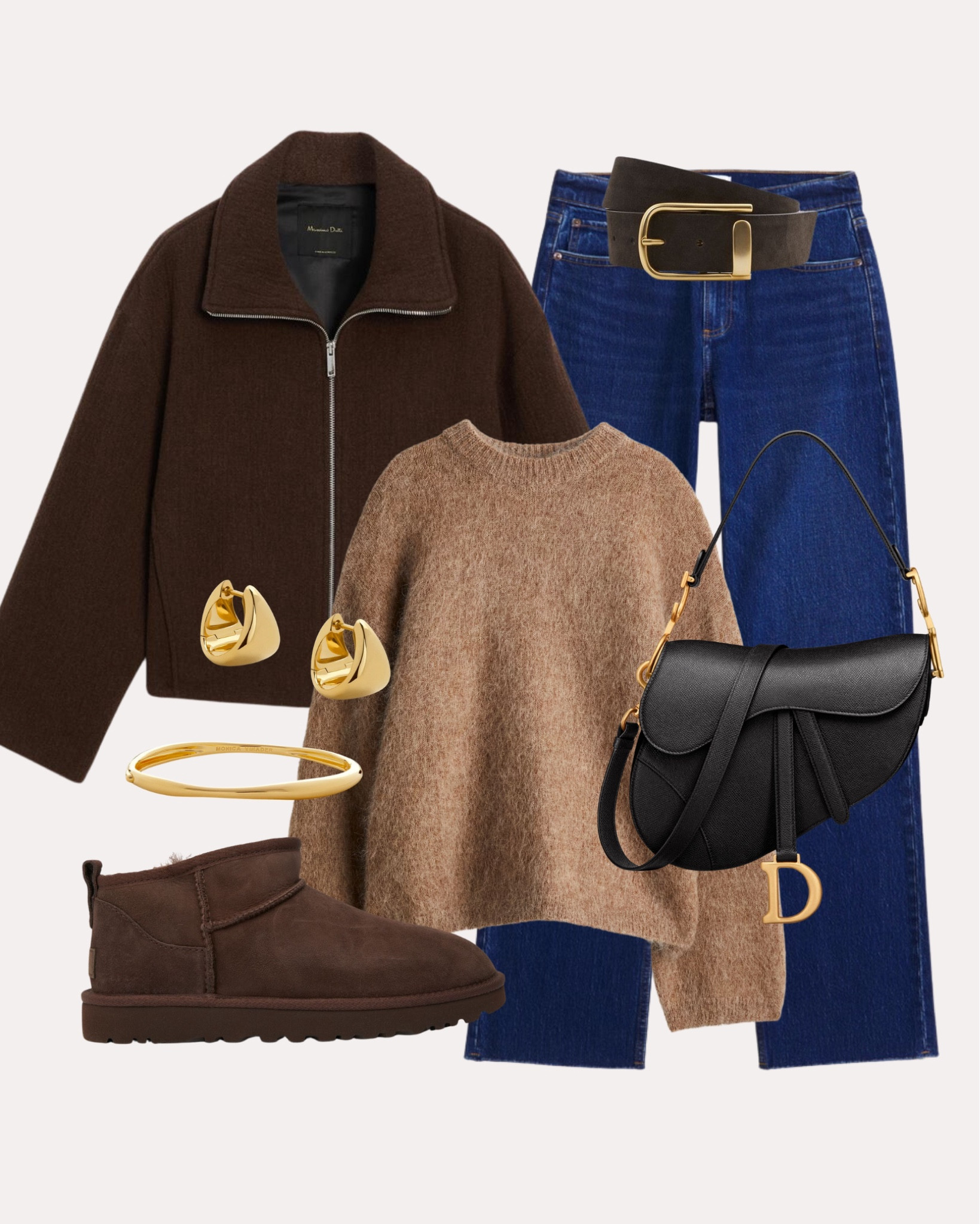 Cosy autumn outfit 1 - styling this chocolate wool bomber jacket from Massimo Dutti with a mohair jumper, dark blue jeans, gold jewellery and chocolate brown UGGs

#LTKautumn #LTKstyletip