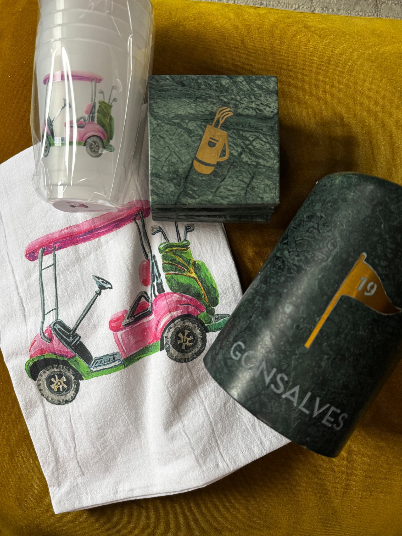 Gearing up for golf season! Linking these beautiful coasters, customized wine chiller, and golf themed finds.
This towel and cup set is from Taylor Paladino, an artist who specializes in watercolor :) 

#LTKHome #LTKSeasonal