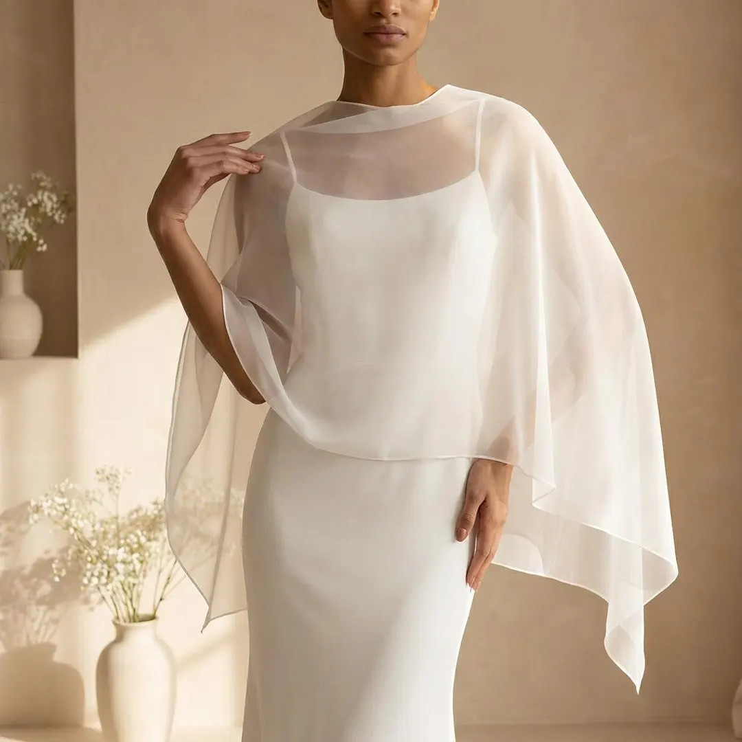Chiffon shoulder cape, Chiffon wedding cape, Chiffon bridal wrap,Chiffon wedding dress wrap,Sheer... | Etsy (US)