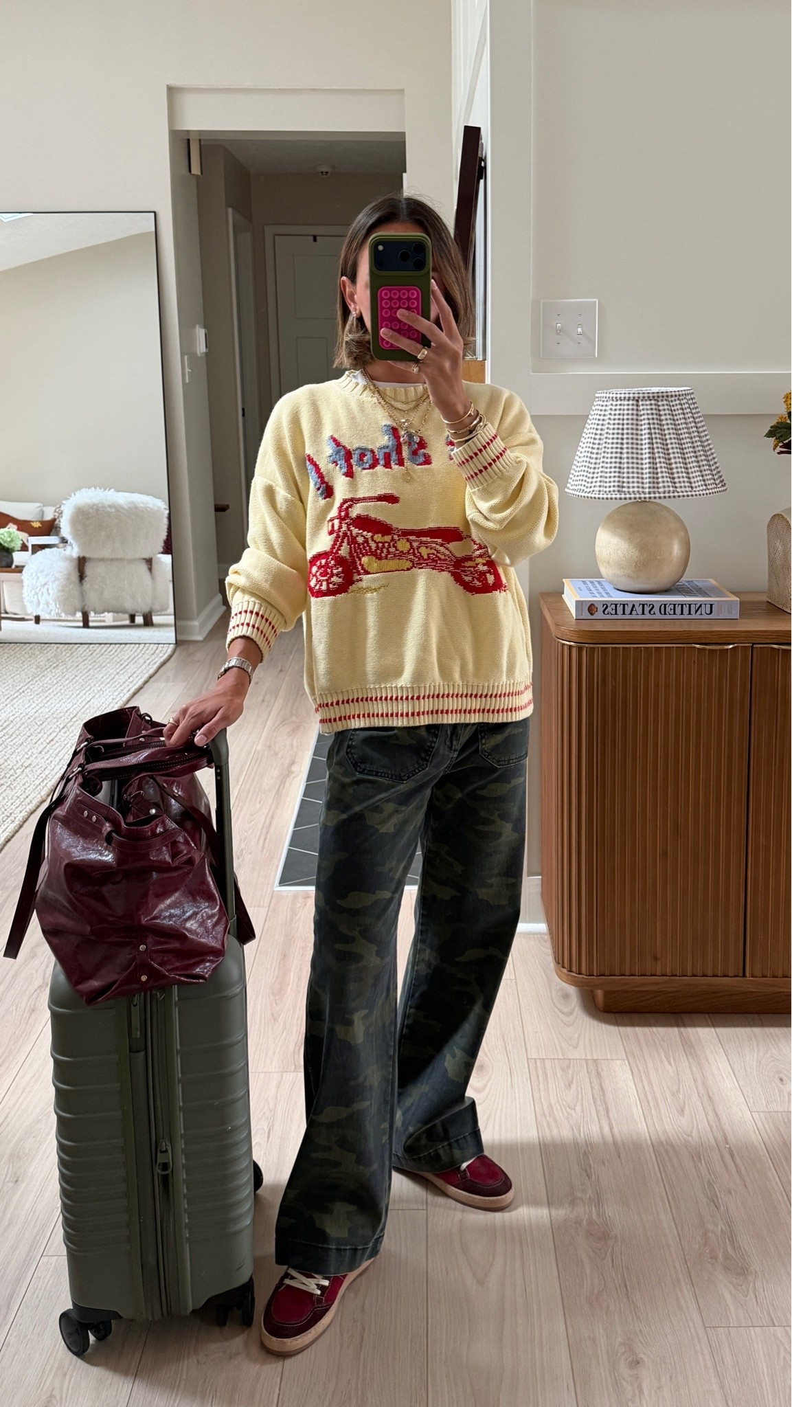 To the airport! Wearing small sweater 25 bottoms
