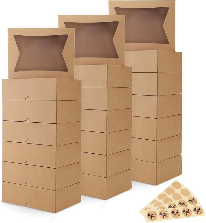 Eupako Cookie-Boxes-with-Window-8x6x2.5-Inhces-25pcs-Auto-Popup-Brown-Treat-Boxes for Bakery, Don... | Amazon (US)