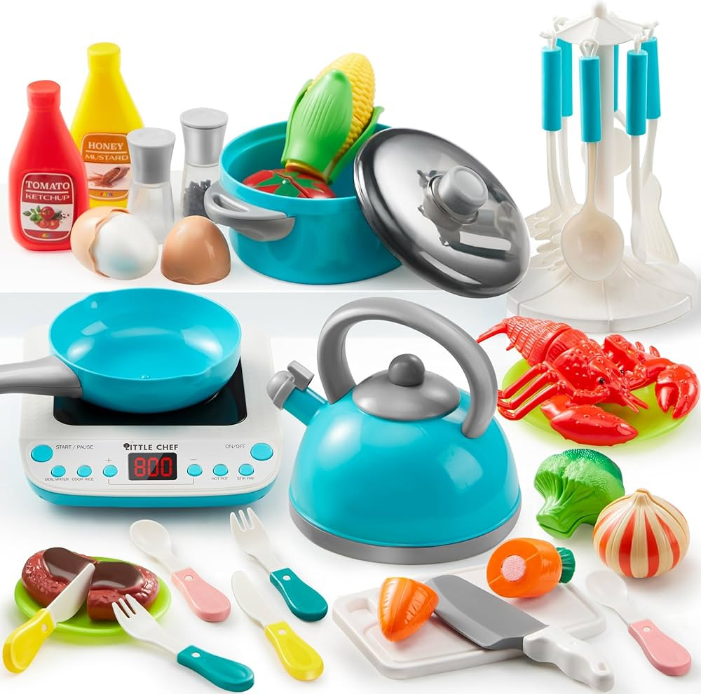 JOYIN Play Food Set for Kids Kitchen, Pretend Food for Toddlers 1-3, Play Kitchen Appliances with... | Amazon (US)