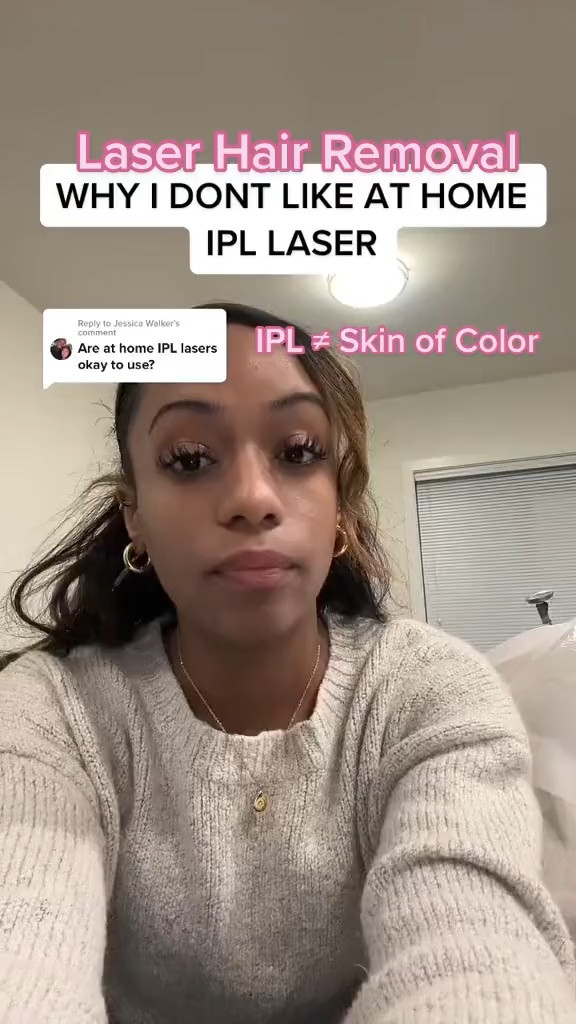 How I feel about at home laser hair removal devices: Recently, we’ve seen just how dangerous IPL can be on skin of color (black and brown skin). IPL is a cheaper version of laser for a reason. Not saying at home laser hair removal doesnt work, but just have realistic expectations and exercise extra caution if youre a person of color! #laserhairremoval #athomelaser  #esthetician