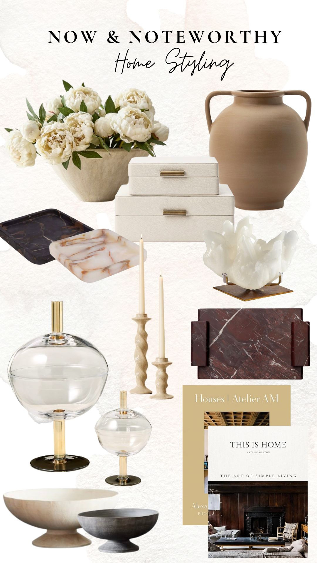 Now & Noteworthy: Home Styling Decor and Accessories

peonies, faux flowers, vase, decorative boxes, marble tray, decorative bowl, decorative object, design book, candle holder, pedestal bowl, centerpiece, shelf styling, coffee table styling, sideboard styling

 

 #LTKHome