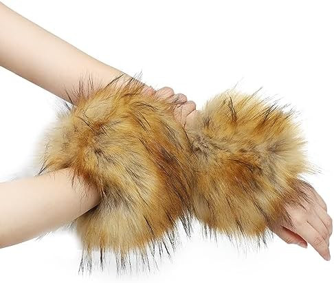sy soul young Women's Faux Fur Wrist Cuffs Winter Fox Furry Wristbands Fluffy Fur Cuff Bracelet A... | Amazon (US)