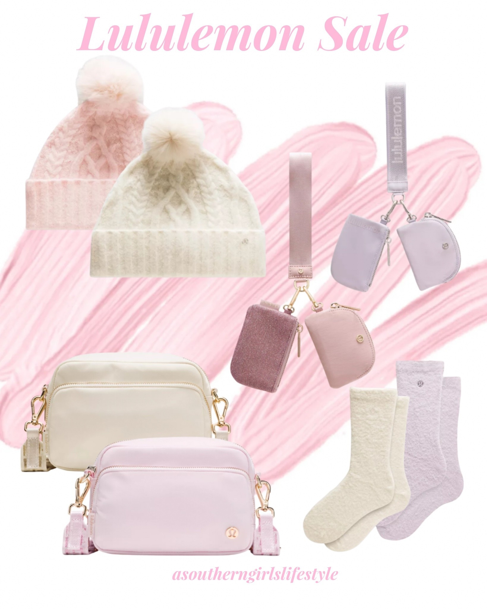 Lululemon Sale - Pinks, Creams & Lavenders

Pom Pom Beanie, Double Wristlet, Everywhere Crossbody 3L Large
Metal Hardware & Fuzzy Socks

Cozy Travel. Winter Styles   

#LTKFindsUnder50 #LTKSaleAlert #LTKSeasonal