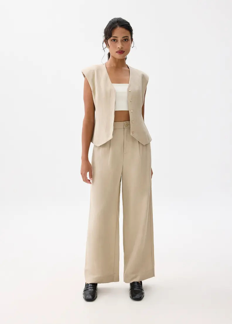 Anya Shoulder Padded Linen Tailored Vest | Love, Bonito USA