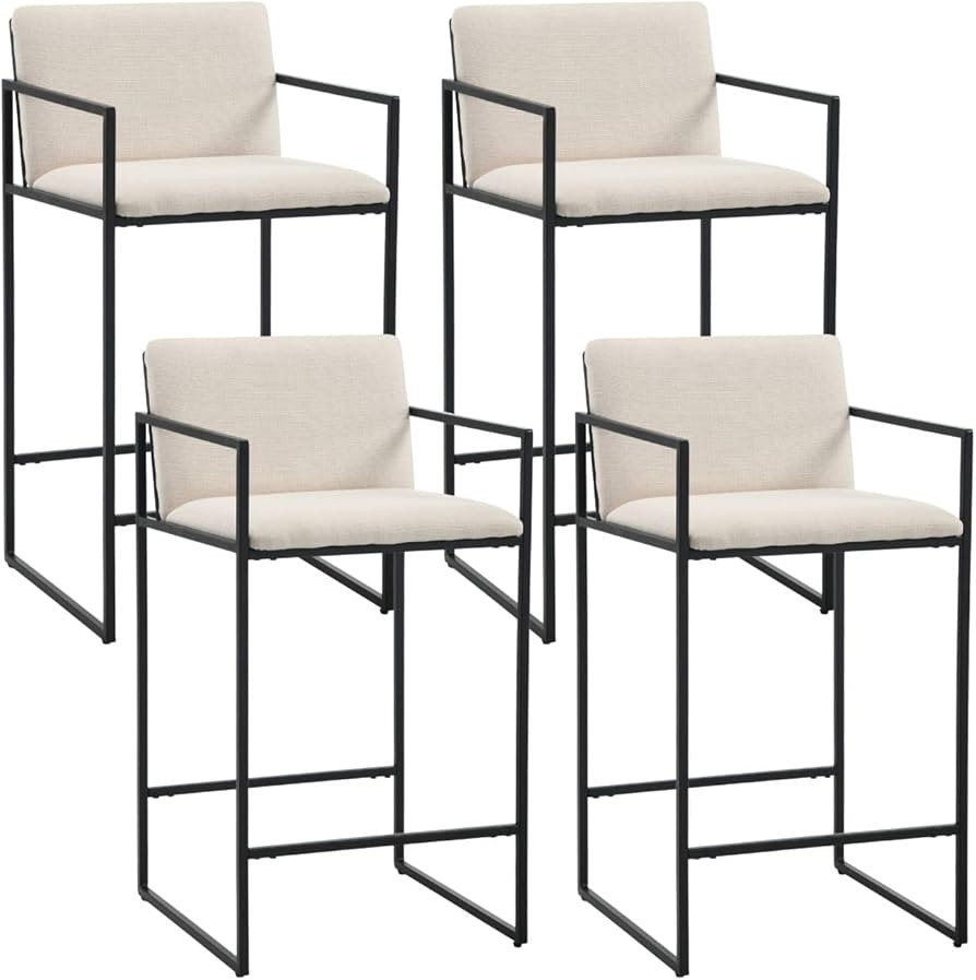 25.5" H Counter Height Bar Stools Set of 4, Linen Counter Stools with Back Bar Chairs, Modern Uph... | Amazon (US)