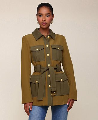 Women's Belted Long-Sleeve Military Jacket | Macy's