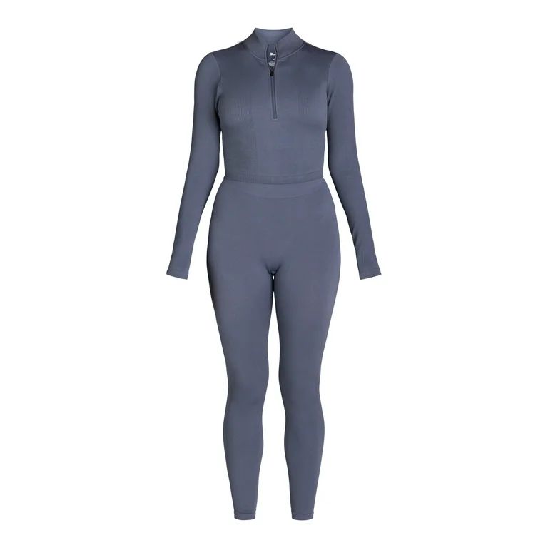 No Boundaries Seamless Half Zip Mock Neck Top and Leggings Set, 2-Piece, Women's | Walmart (US)