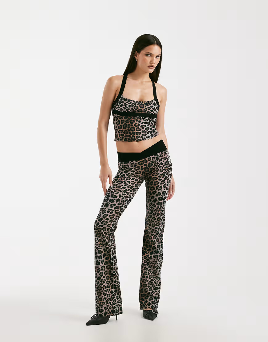 I.AM.GIA Blare sculpting slinky contrast crossover waist flared trouser co-ord in leopard-Multi | ASOS (Global)