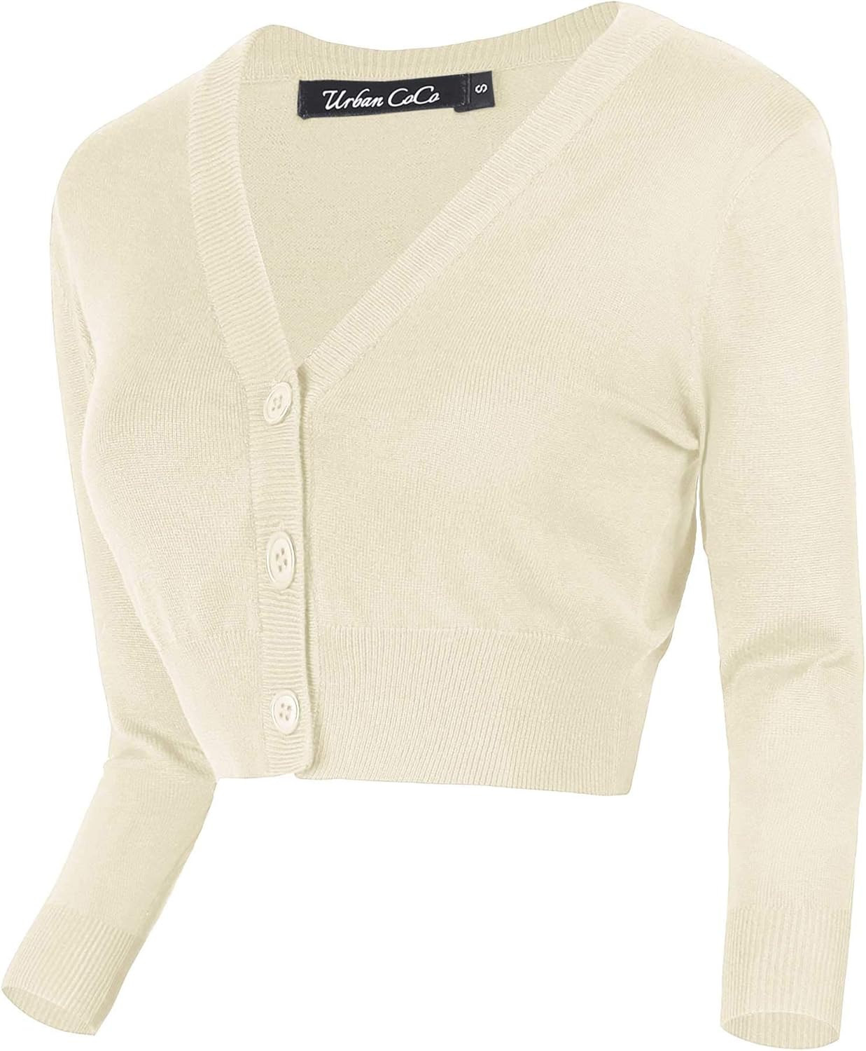 Urban CoCo Women's Cropped Cardigan V-Neck Button Down Knitted Sweater 3/4 Sleeve | Amazon (US)