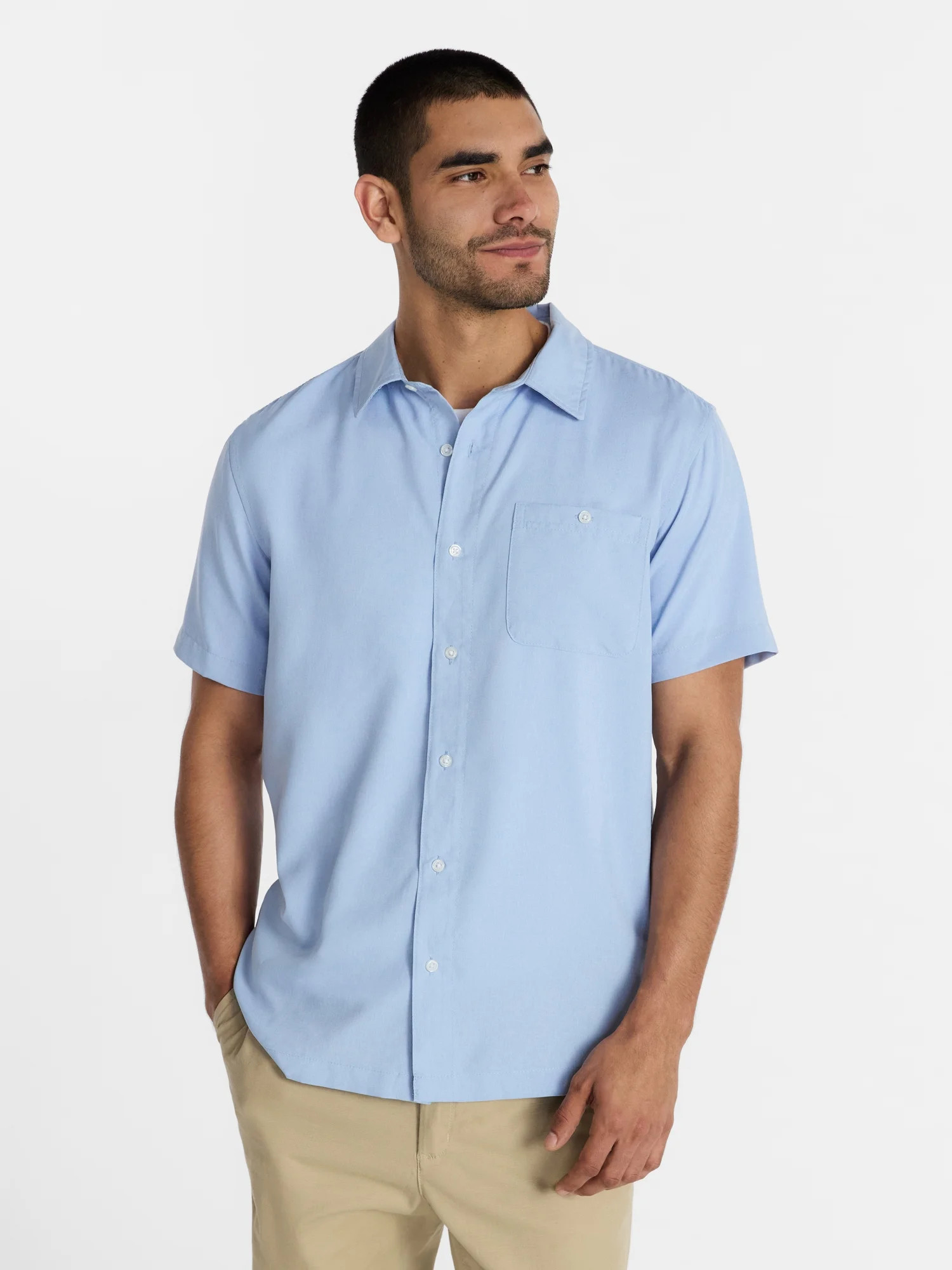 George Men's and Big Men's Microfiber Button-Up Shirt with Short Sleeves, Sizes XS-5XL | Walmart (US)