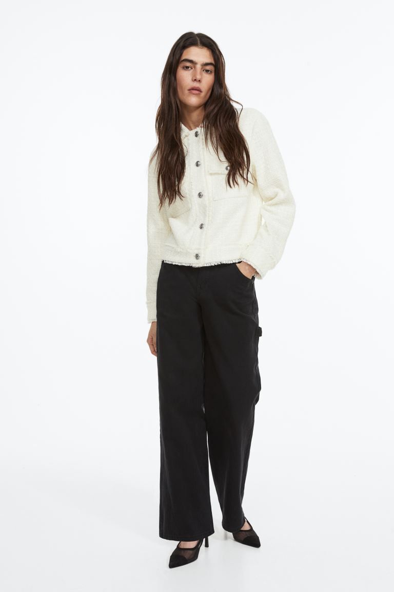 Fringe-trimmed Bouclé Jacket | White Jacket Outfit | HM Jacket Outfit | Work Outfit | H&M (US + CA)