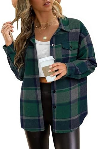 Trendy Queen Womens Flannel Shacket Casual Jacket Plaid Button Down Long Sleeve Shirt Fall Winter... | Amazon (US)