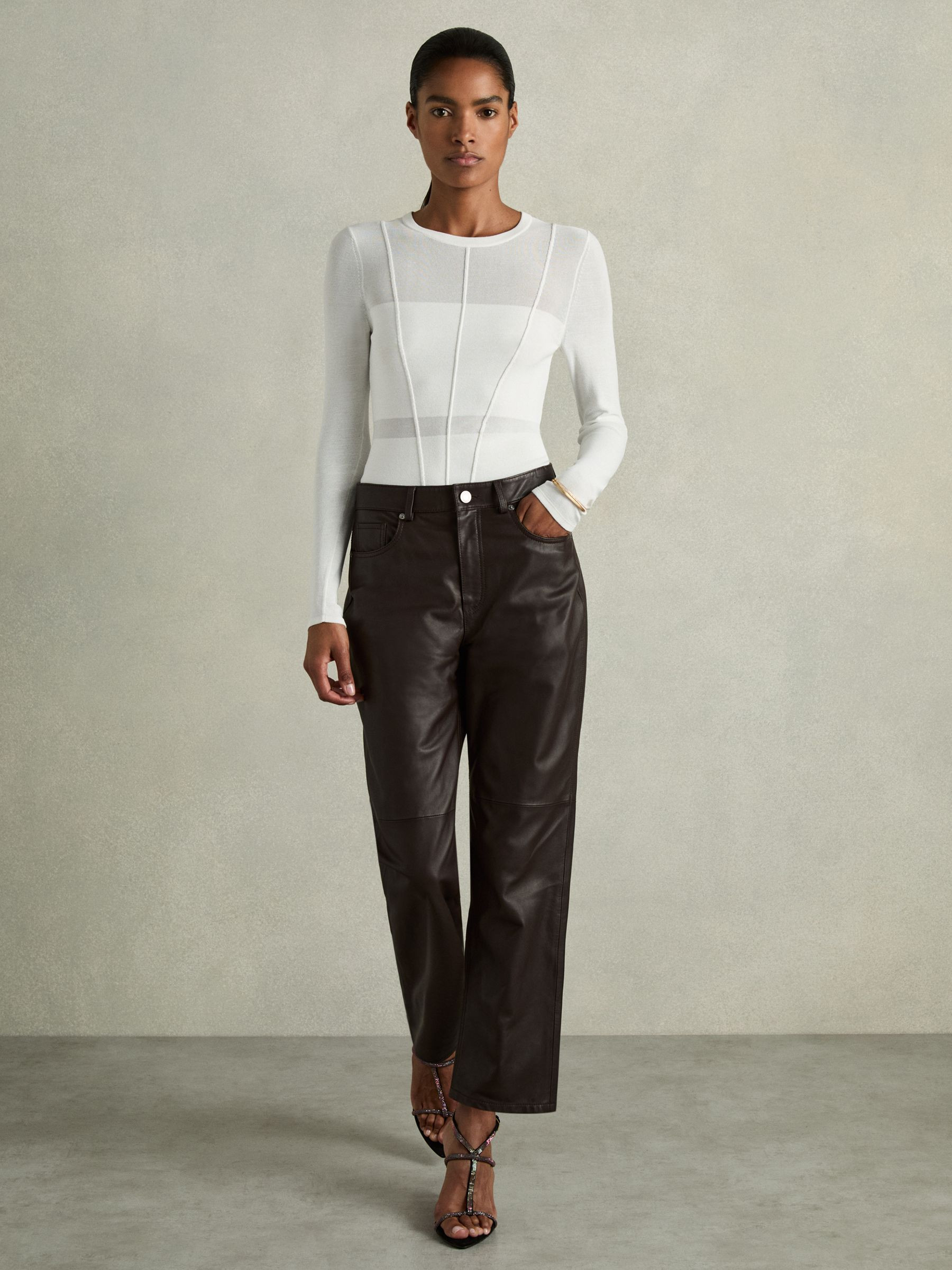 Reiss Seamed Crew-Neck Jumper in White - REISS | Reiss UK