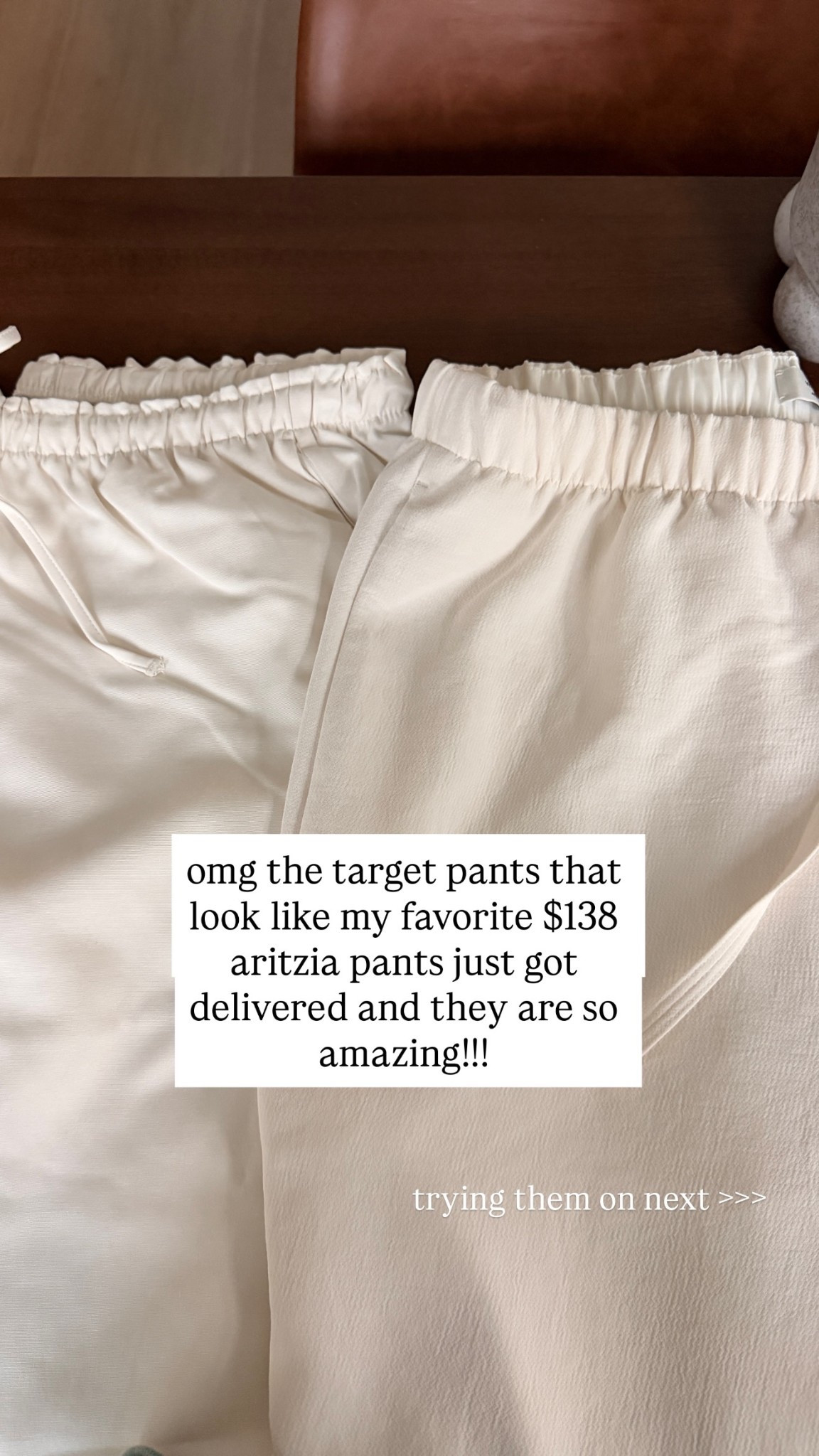 omg the target pants that look like my favorite $138 aritzia pants just got delivered and they are so amazing!!! trying them on next >>>