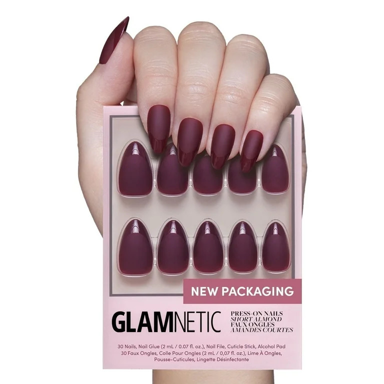 Glamnetic Press-On Nails – Merlot | Dark Red Matte Almond Nails, " Salon Quality" , 30 Count | Walmart (US)