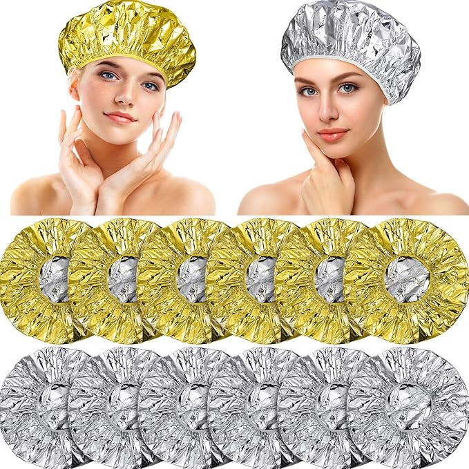 12 Pieces Deep Conditioning Caps Aluminum Foil Reusable Hair Processing Caps Hair Coloring Shower... | Amazon (US)