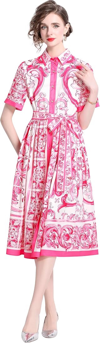 LAI MENG FIVE CATS Women's Midi Dress Floral Print Short Sleeve Dress, Mother’s Day Dress Outfit,  | Amazon (US)