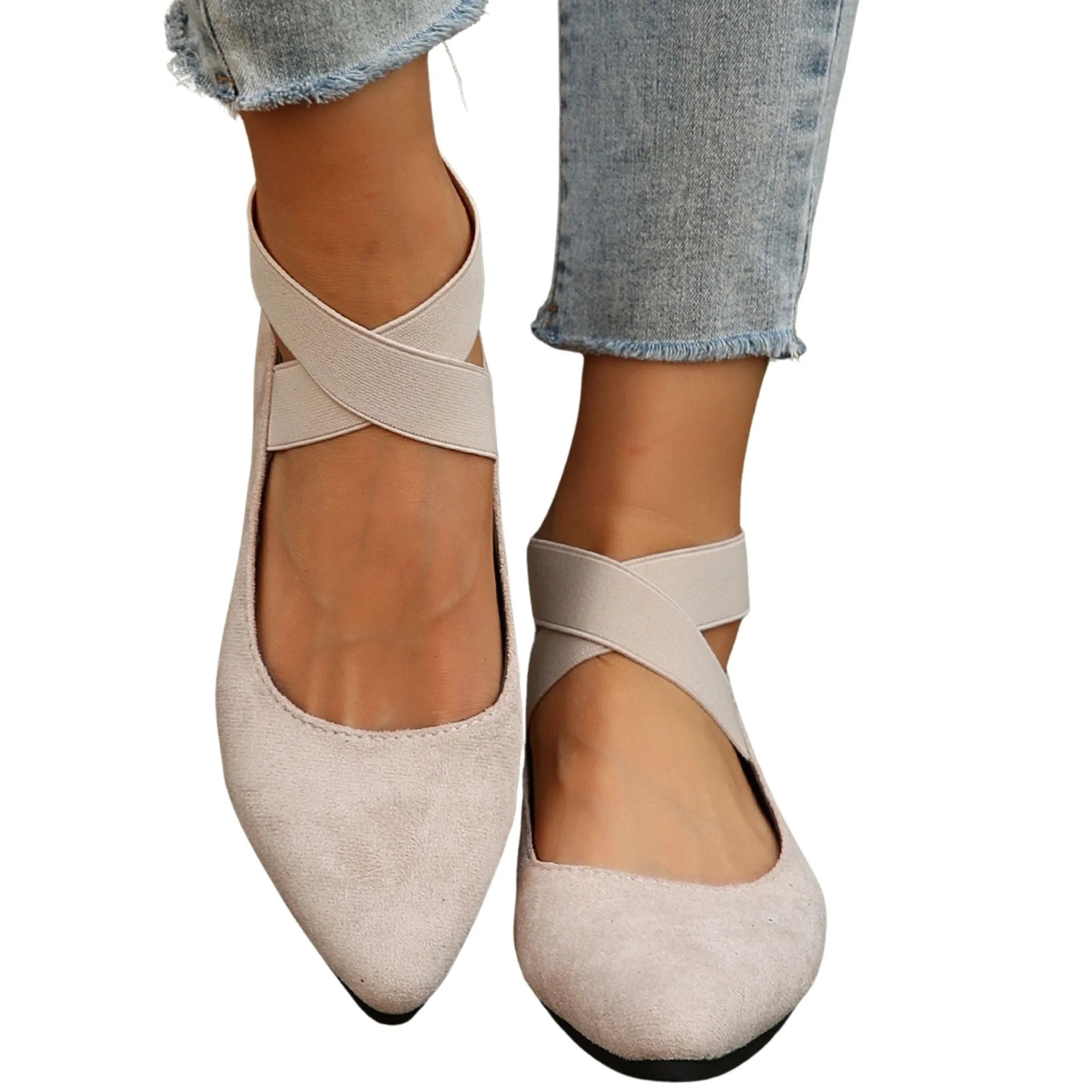 BERANMEY Casual Women's Ballet Flats Shoes Ankle Elastic Criss-Cross Ballet Dress Shoes for Women... | Walmart (US)