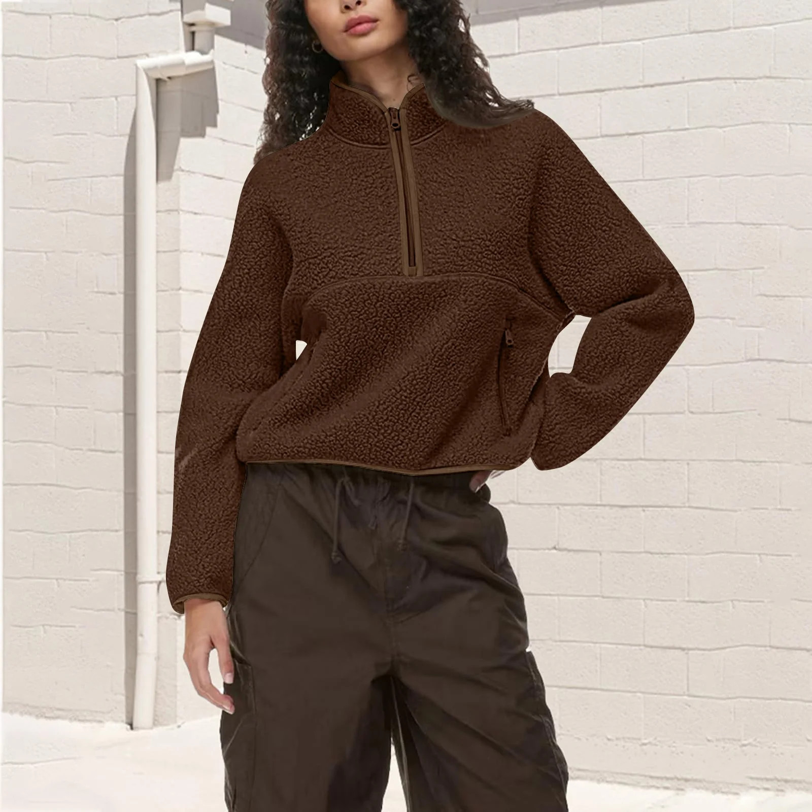 BDPORKAS Women Half Zip Fleece Sweatshirt Mock Neck Long Sleeve Winter Cozy Sherpa Pullover Sweat... | Walmart (US)