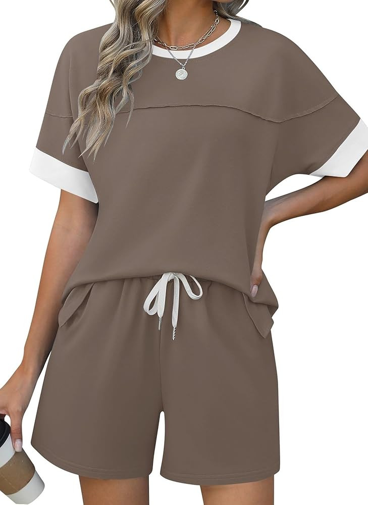 Rapbin Comfy Summer Sets with Pockets Loose Fit Color Block Design Matching 2 Piece Sets with Dra... | Amazon (US)