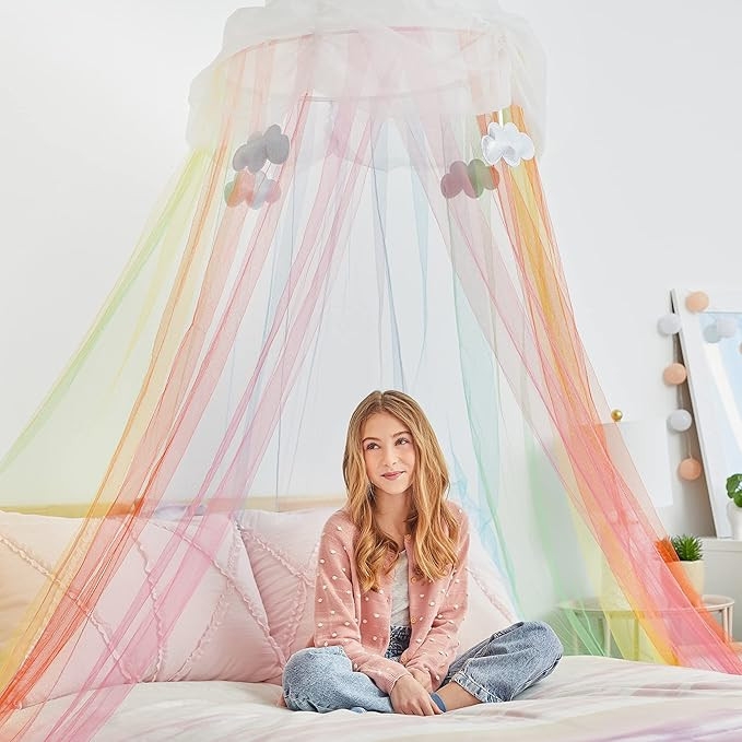 3C4G Three Cheers for Girls - Rainbow Bright Canopy - Rainbow Bed Canopy for Girls - Hanging Net ... | Amazon (US)