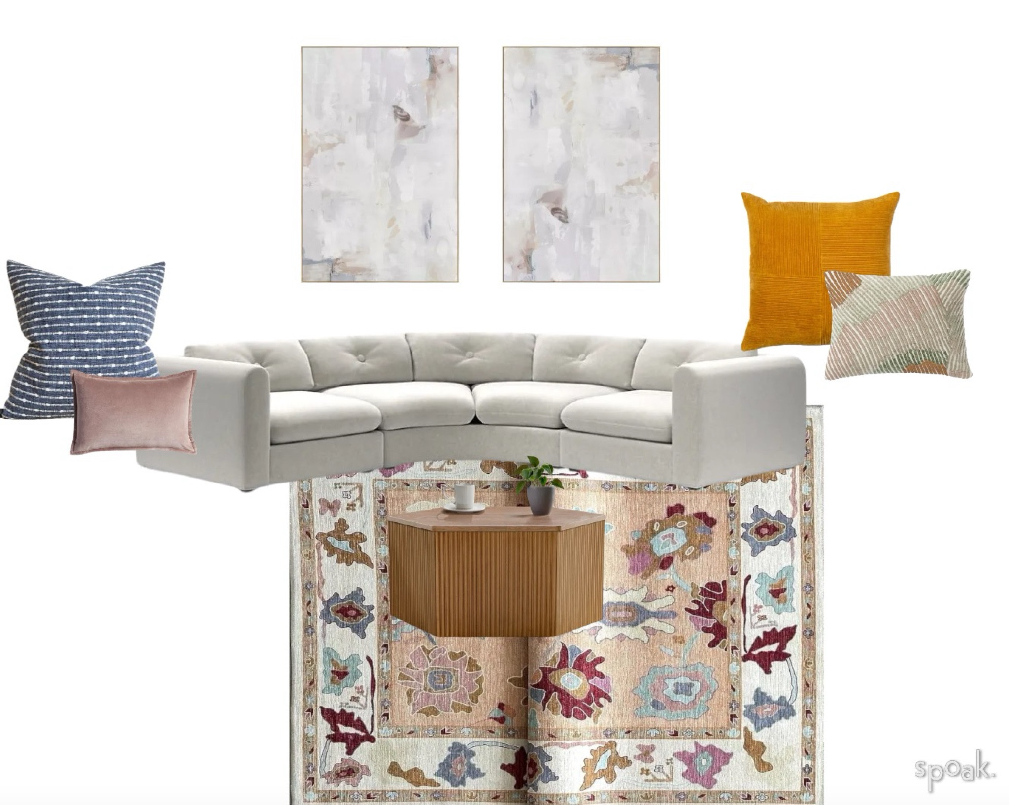 Working on fun living room! Light and airy with fun colors!! 🧡🩷🩵💚 
Plus the beautiful, large canvas is only $125 from target, insane deal! 
Including other rug and coffee table options as well  

#LTKfamily #LTKMostLoved #LTKhome