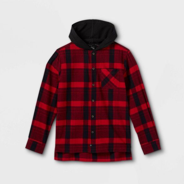 Boys' Flannel Hooded Long Sleeve Button-Down Shirt - art class™ Red | Target