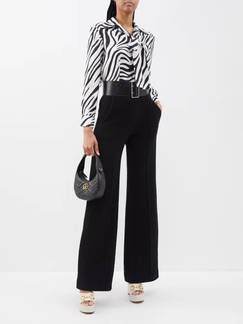 Gucci - Zebra-print Pussy-bow Silk-twill Blouse - Womens - Black White | Matches (US)