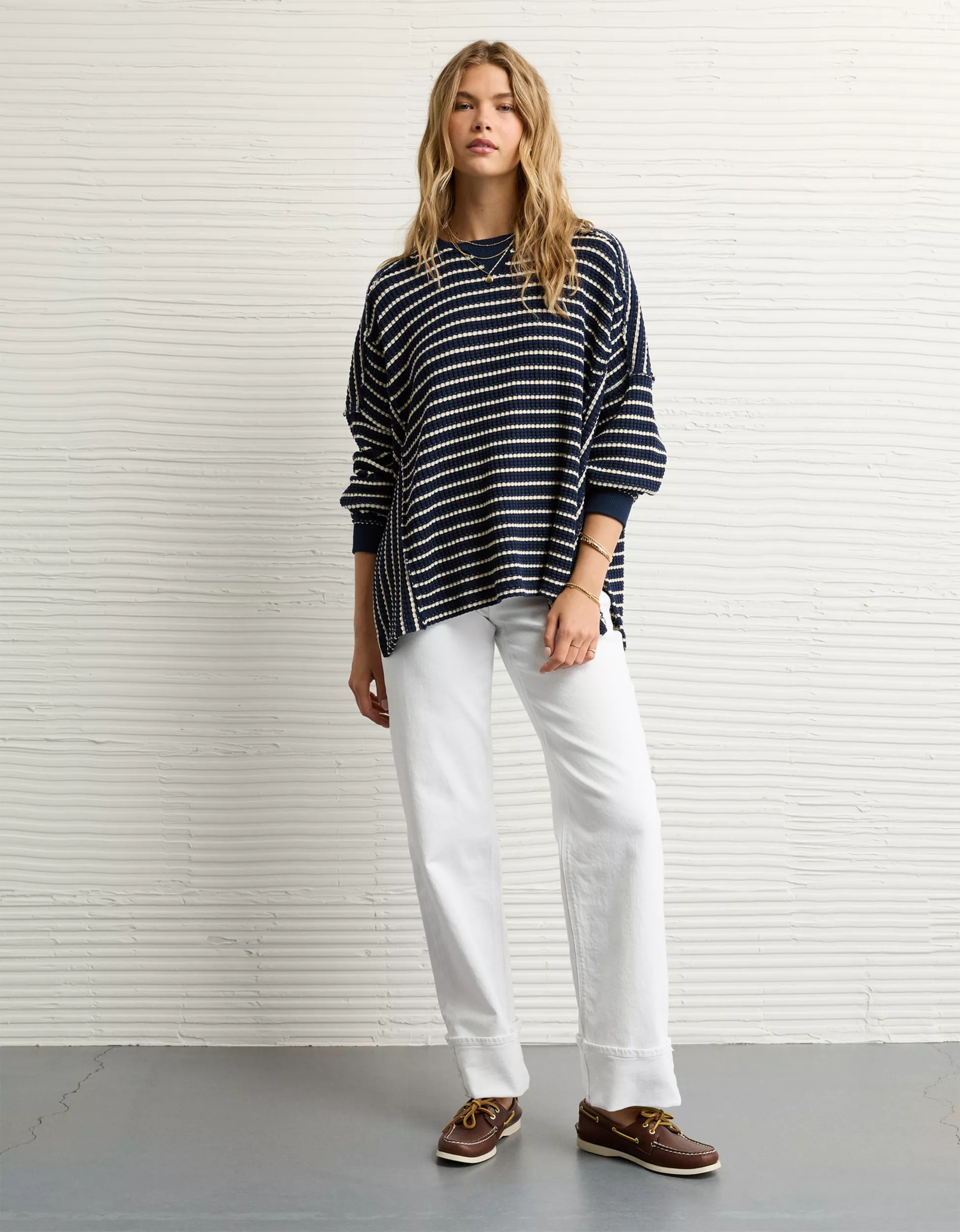 AE Big Hug Crew Neck Waffle Sweatshirt | American Eagle Outfitters (US & CA)