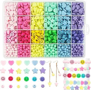900Pcs Candy Color Acrylic Heart Beads Star Beads Happy Face Bead Assorted Plastic Pastel Beads C... | Amazon (US)