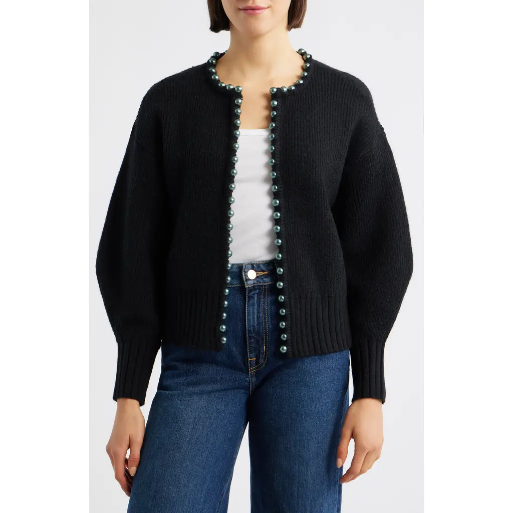 Faux Pearl Trim Cardigan | Nordstrom