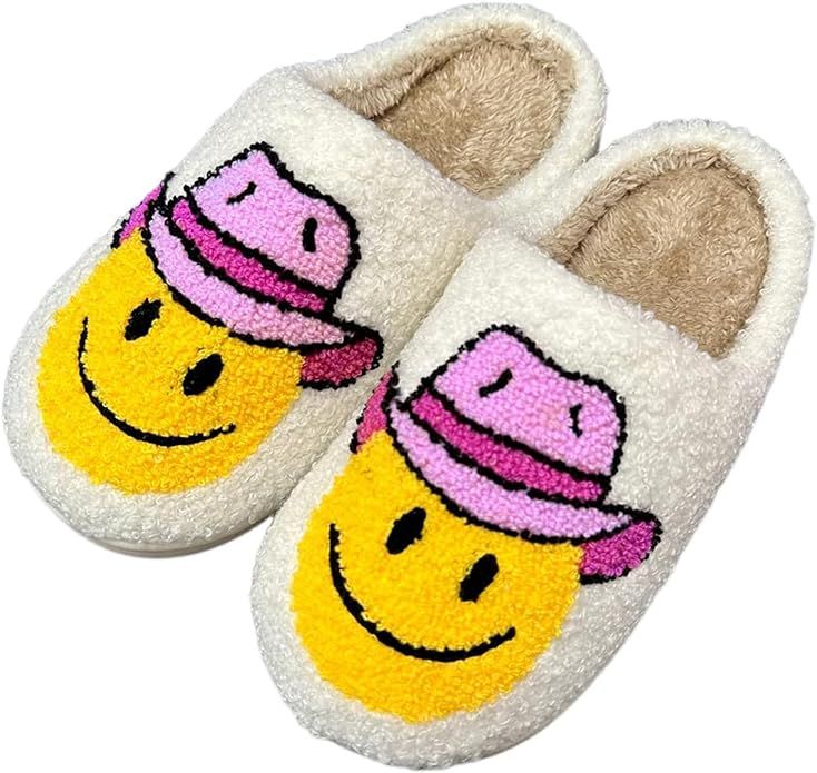 Cowboy Boot And Cowgirl Hat Slippers Smile Face Slippers for Women Men Plush Warm Happy Preppy Sl... | Amazon (US)