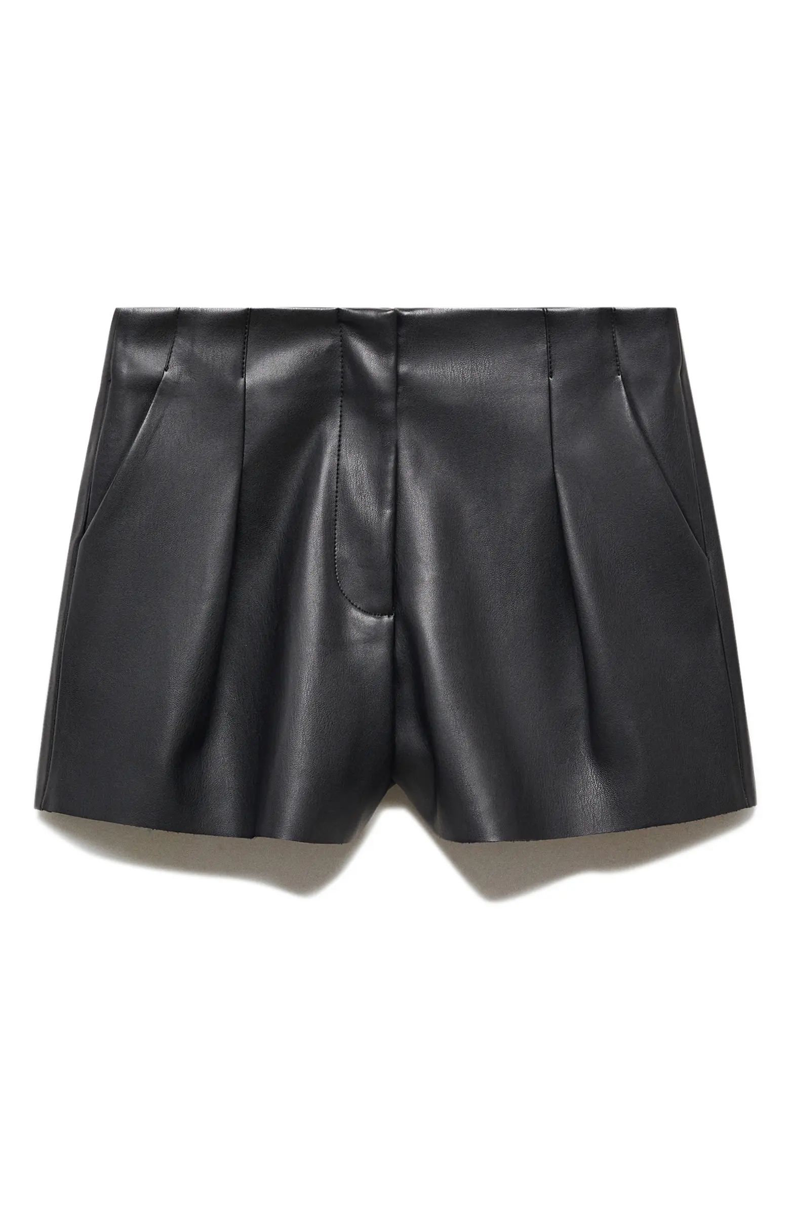 MANGO Pleated Faux Leather Shorts | Nordstrom | Nordstrom