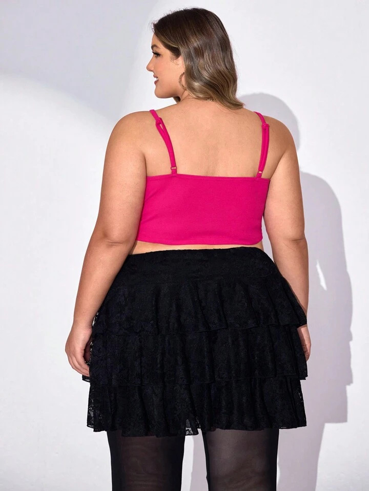 SHEIN CURVE+ Plus Size Pearls Decor Heart Pattern Asymmetrical Hem Cami Heart Tights Top,Valentin... | SHEIN