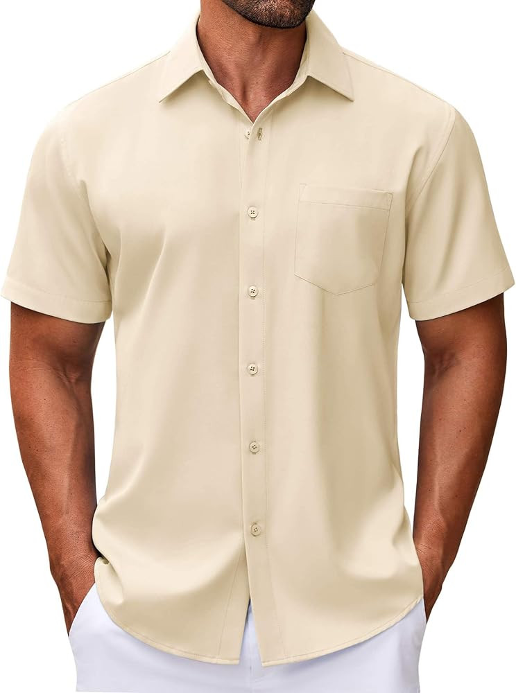 COOFANDY Mens Short Sleeve Button Down Shirt Wrinkle Free Dress Shirts Casual Summer Untucked Shi... | Amazon (US)