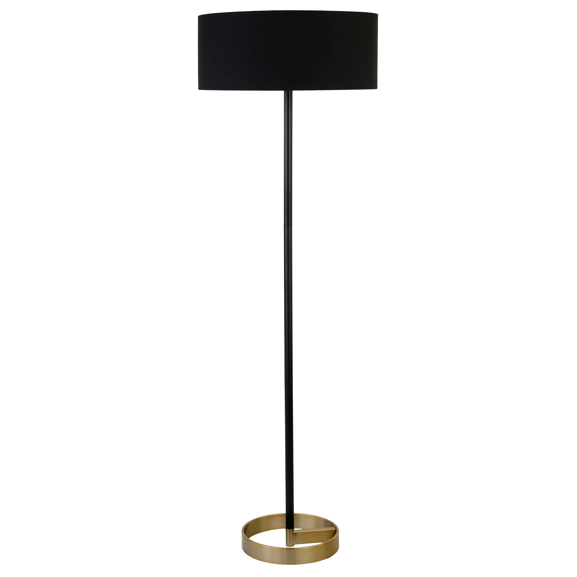 Evelyn&Zoe Mid-Century Modern Two Tone Matte Black and Brass Floor Lamp with Black Shade | Walmart (US)