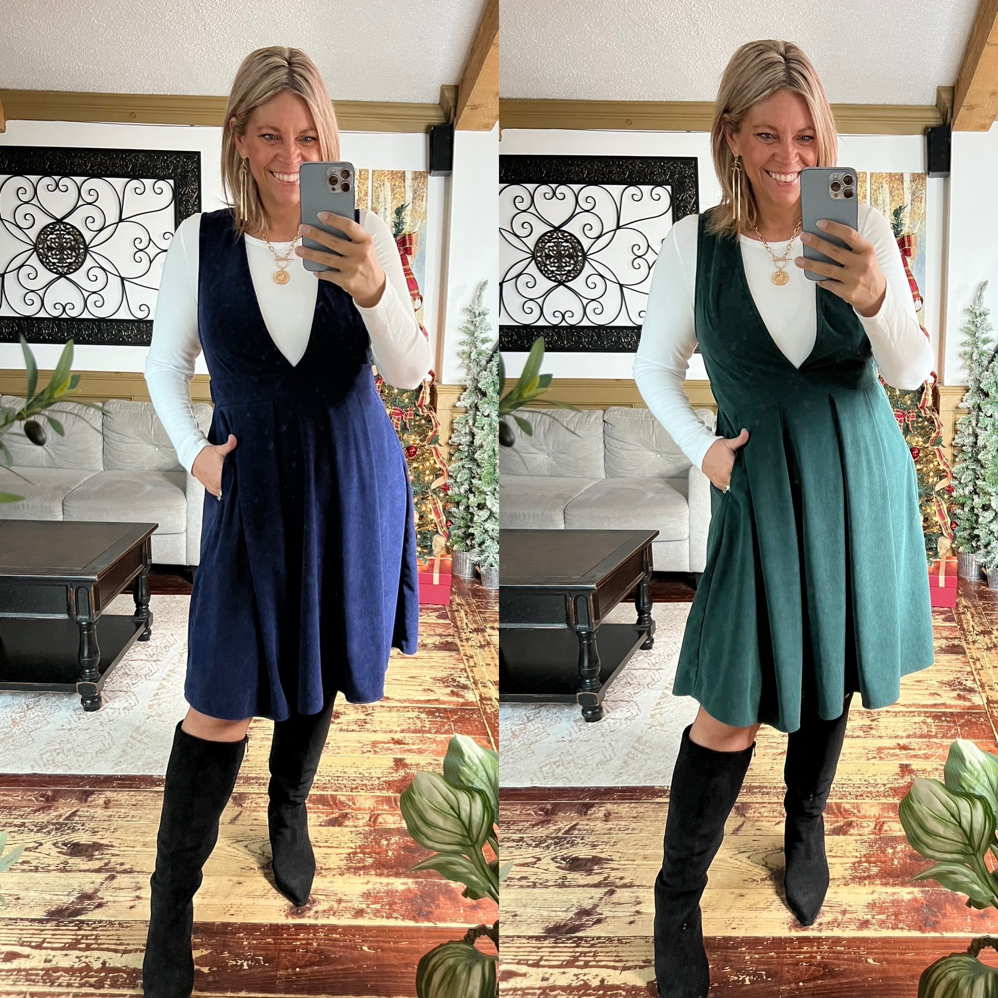 Corduroy dress size 12, ribbed bodysuit size xl, suede boots true to size 

#LTKOver40 #LTKHoliday #LTKMidsize