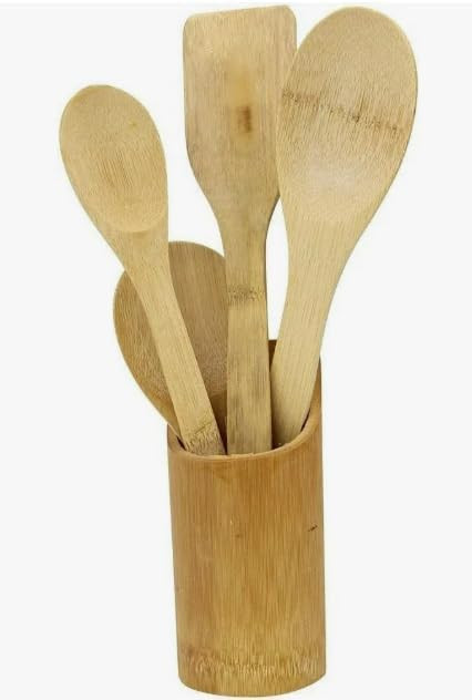 Kit de Utensílios de Cozinha em Bambu e Suporte Natural Ecológico Resistente ao Calor Desing So... | Amazon (BR)